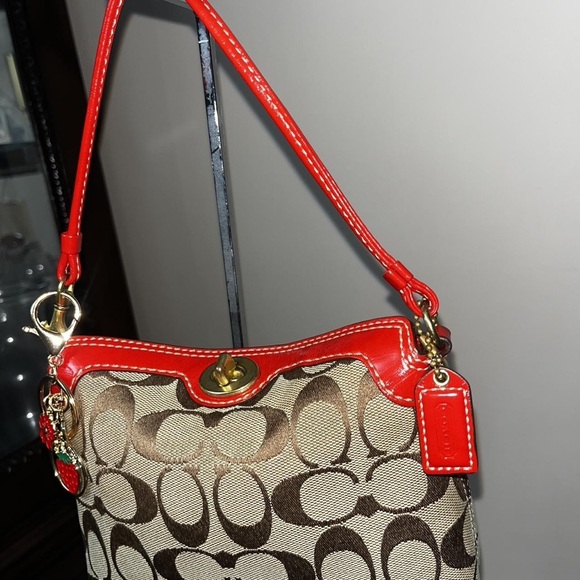 Coach Red and Tan Signature Clutch